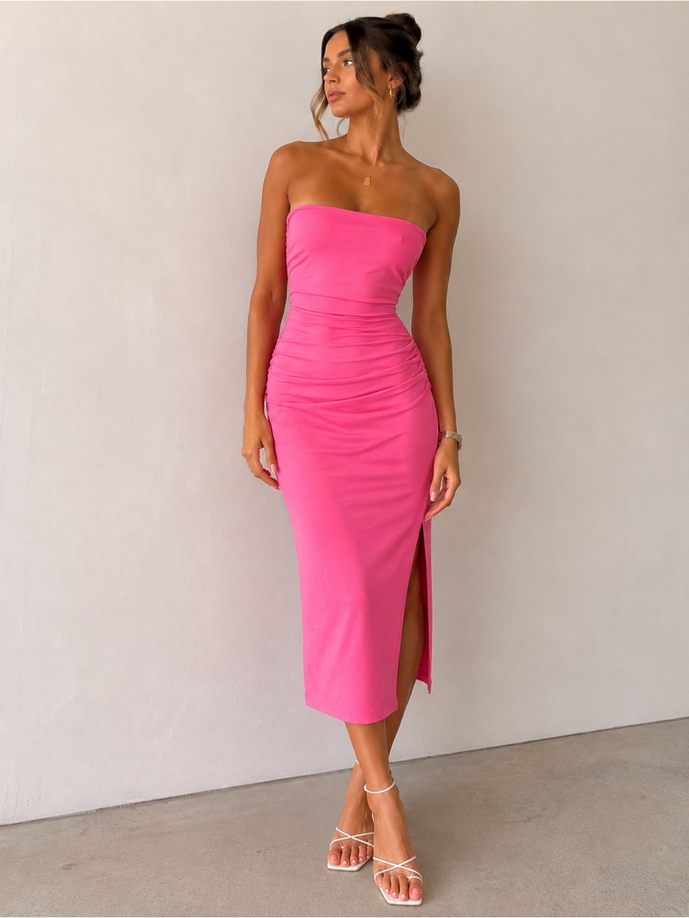 NWT Hello Molly Pink Ruched Tube Maxi Skirt Size S